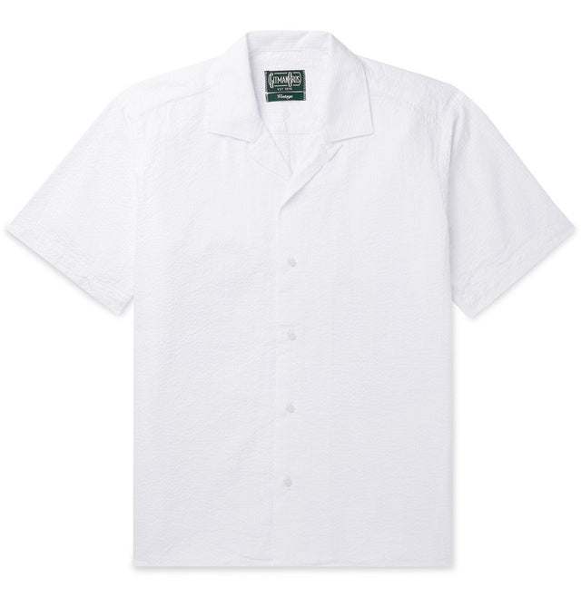 Gitman Vintage Seersucker Short Sleeve Camp Shirt - White