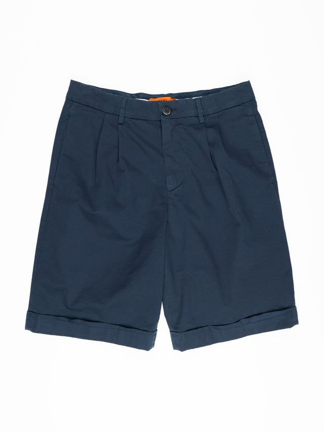 Barena Scandola Stino Pleated Cotton Shorts Navy