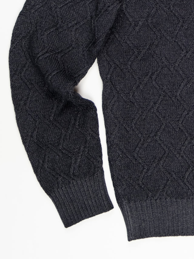 MCS Garment Dyed Merino Cable Mock Neck Pullover - Grey