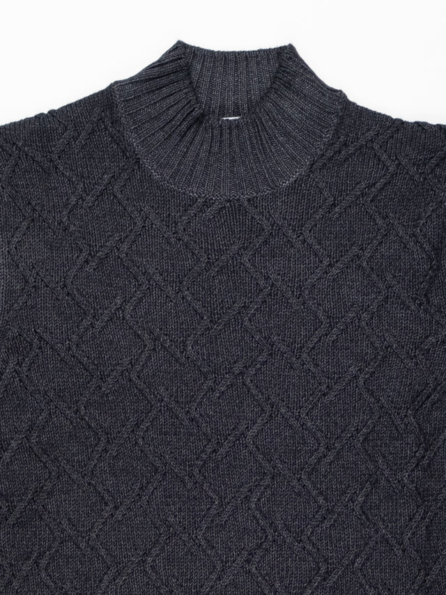 MCS Garment Dyed Merino Cable Mock Neck Pullover - Grey