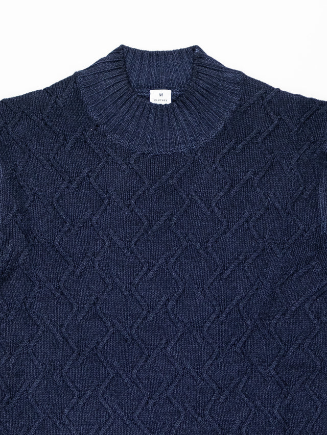MCS Garment Dyed Merino Cable Mock Neck Pullover - Indigo