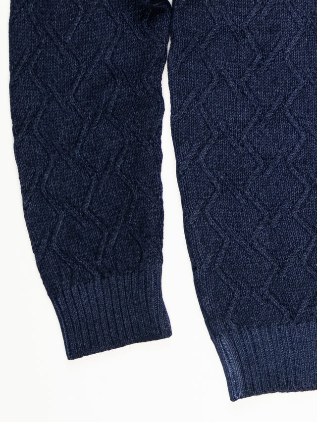 MCS Garment Dyed Merino Cable Mock Neck Pullover - Indigo