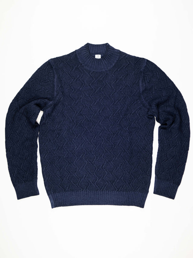 MCS Garment Dyed Merino Cable Mock Neck Pullover - Indigo