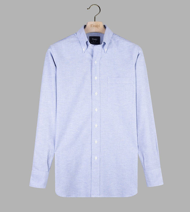 Drake's Cotton Oxford Cloth Button-Down Shirt - Mid Blue