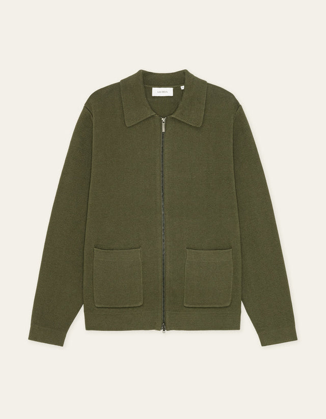 Les Deux Fischer Cotton Milano Zip Overshirt - Olive Night