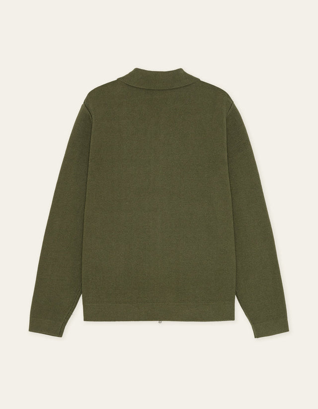 Les Deux Fischer Cotton Milano Zip Overshirt - Olive Night