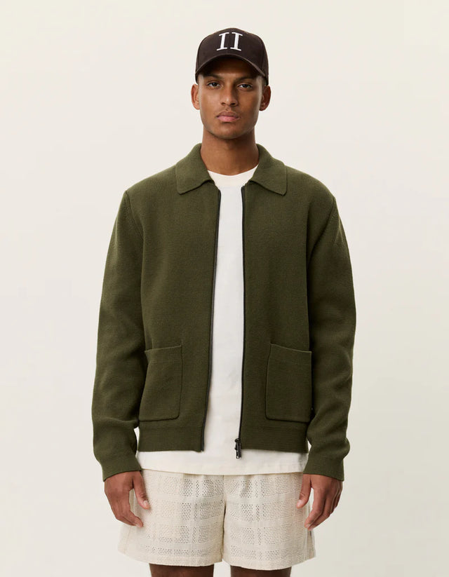 Les Deux Fischer Cotton Milano Zip Overshirt - Olive Night