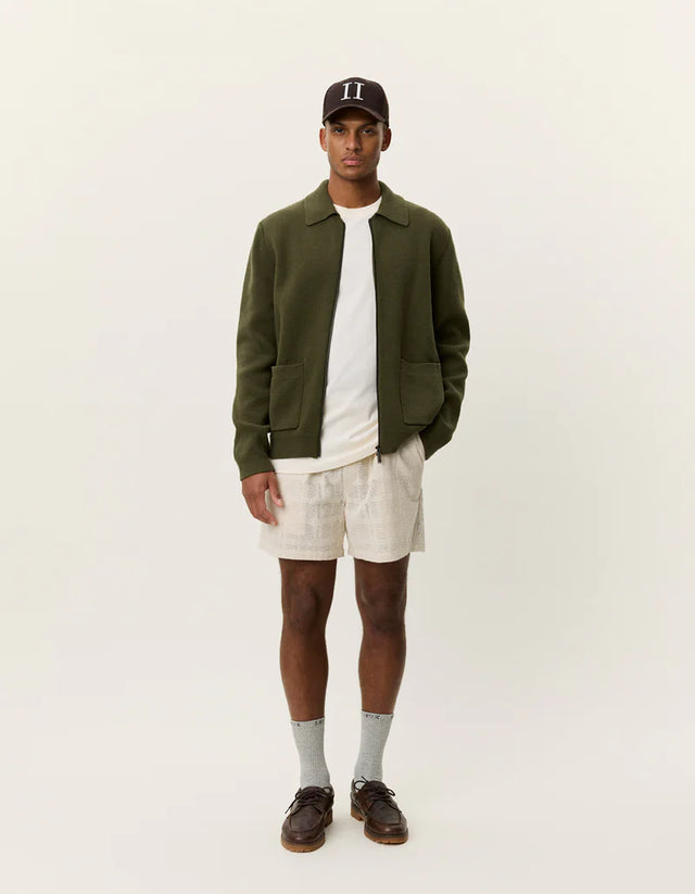 Les Deux Fischer Cotton Milano Zip Overshirt - Olive Night