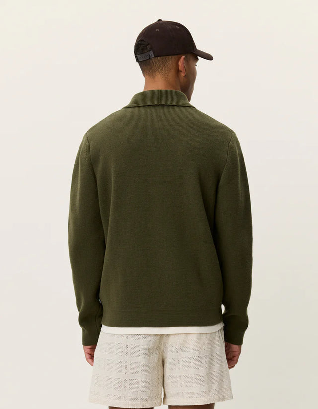 Les Deux Fischer Cotton Milano Zip Overshirt - Olive Night