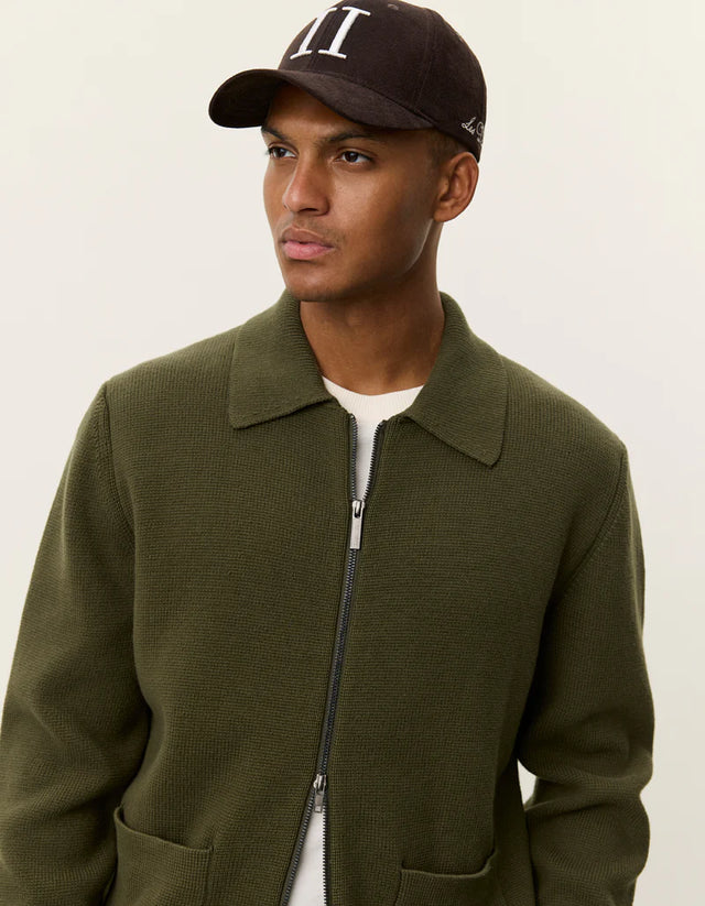Les Deux Fischer Cotton Milano Zip Overshirt - Olive Night