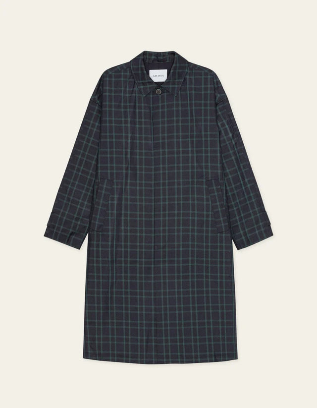 Les Deux Mateo Check Coat - Dark Navy