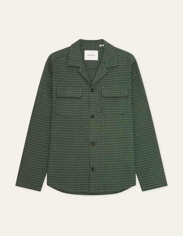 Les Deux Check Seersucker Overshirt - Pine Green