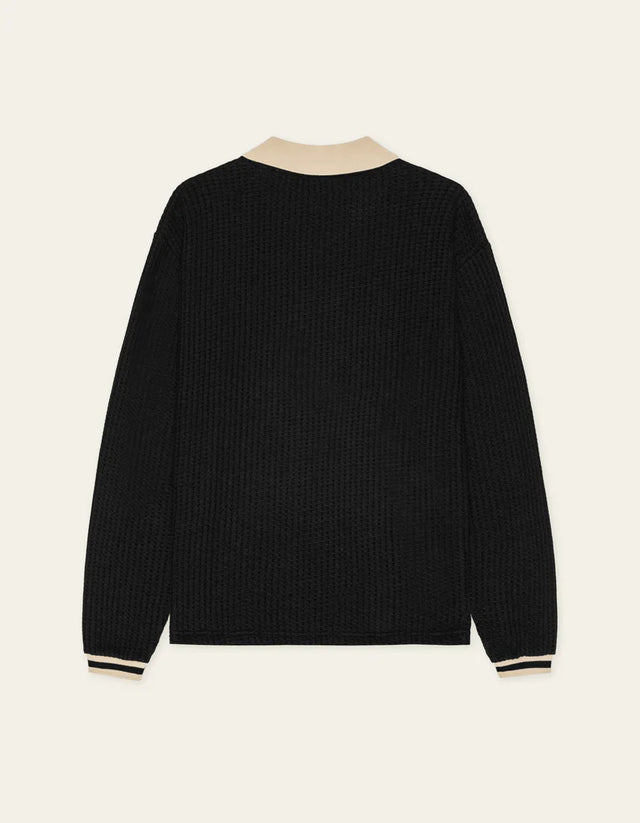 Les Deux Waffle Long Sleeve Football Jersey - Black
