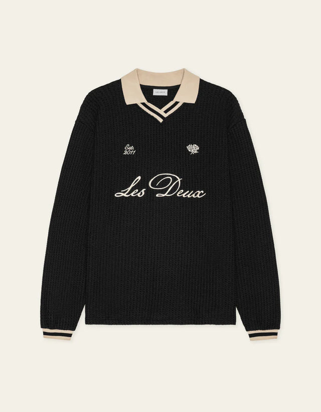 Les Deux Waffle Long Sleeve Football Jersey - Black