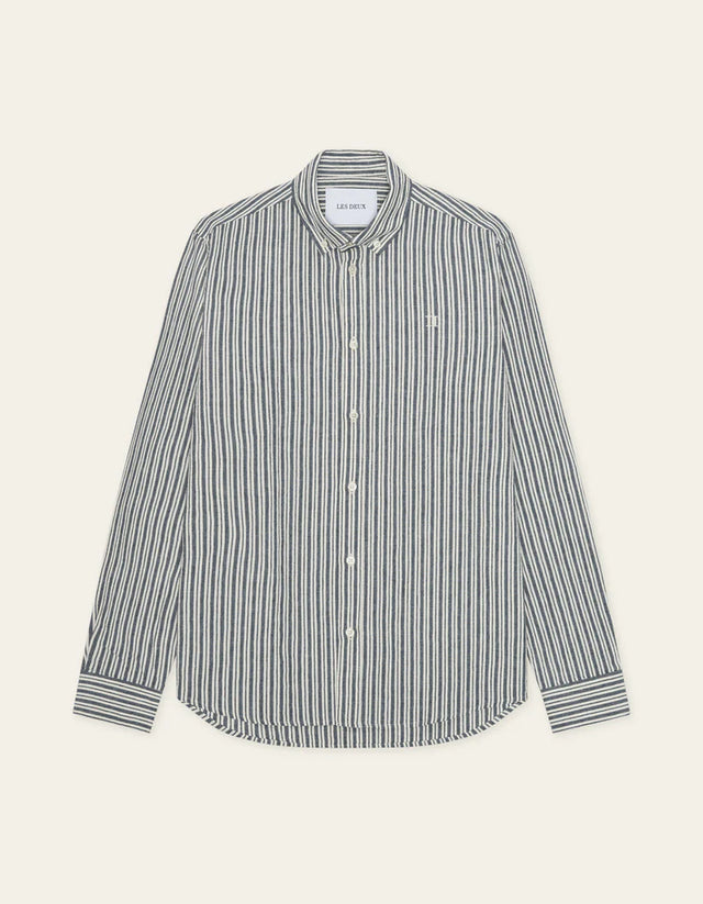 Les Deux Stripe Cotton-linen Shirt - Dark Denim Blue