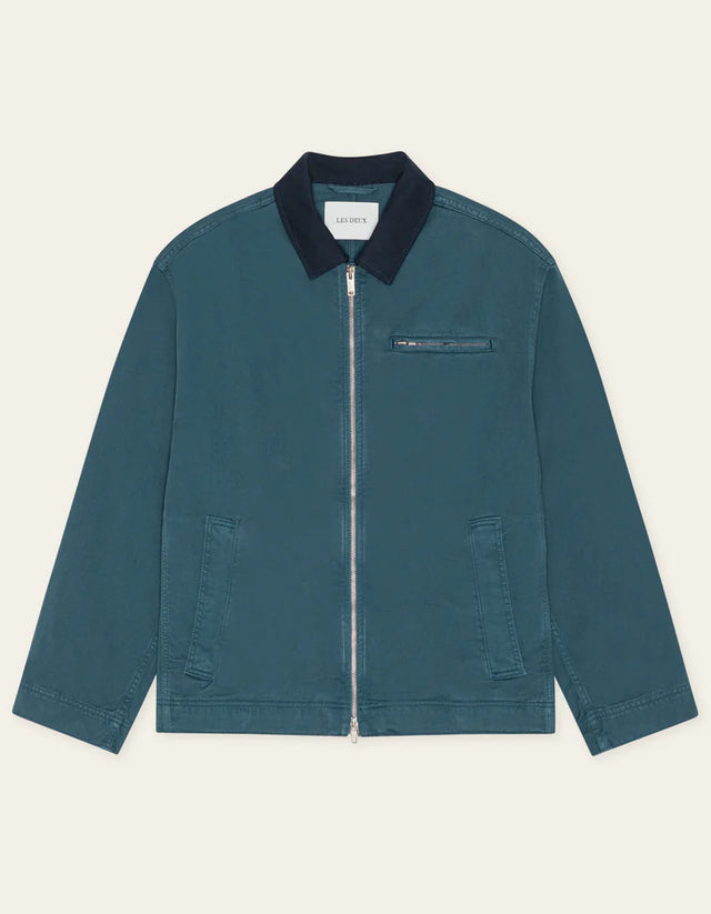 Les Deux Twill Zipper Jacket - Dark Denim Blue