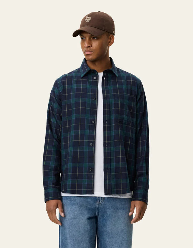 Les Deux Lennon Check Overshirt - Dark Navy