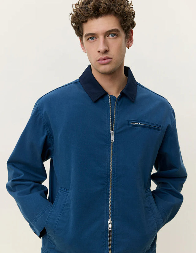 Les Deux Twill Zipper Jacket - Dark Denim Blue