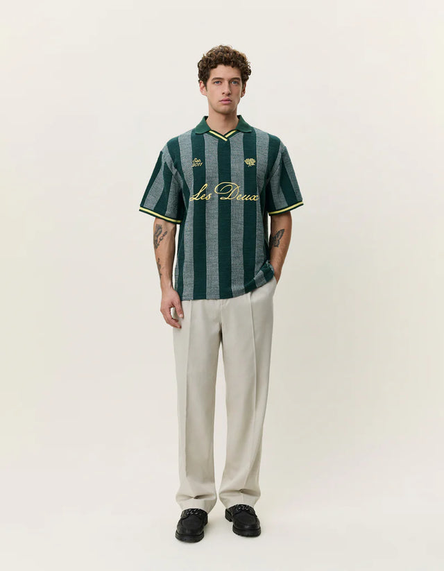 Les Deux Stripe Jacquard Football Jersey - Pine Green