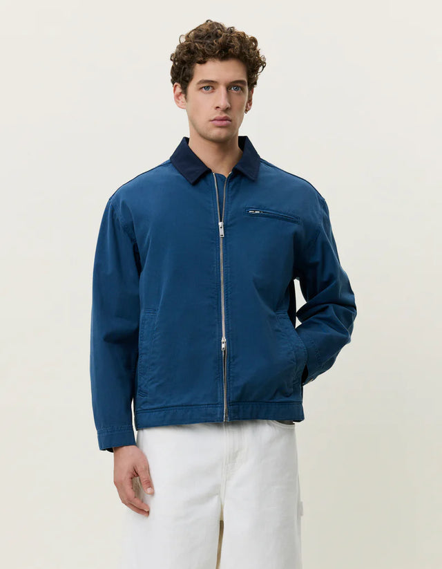 Les Deux Twill Zipper Jacket - Dark Denim Blue