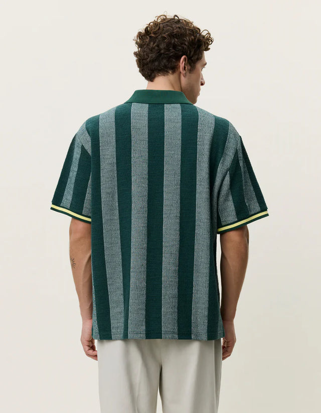 Les Deux Stripe Jacquard Football Jersey - Pine Green