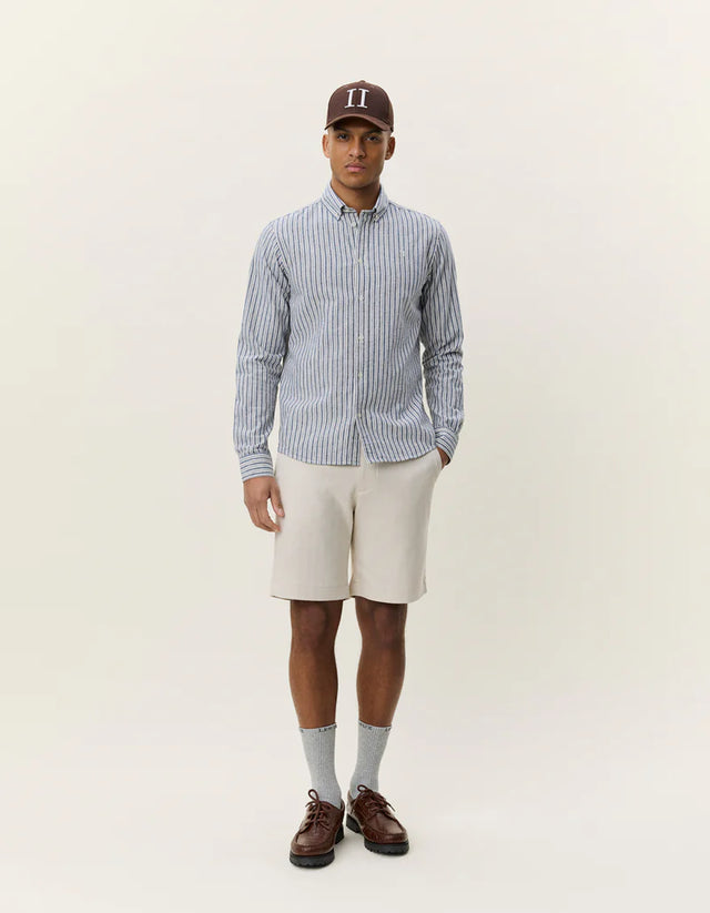Les Deux Stripe Cotton-linen Shirt - Dark Denim Blue