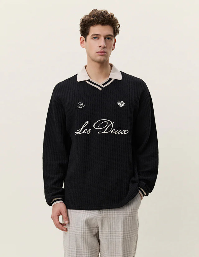 Les Deux Waffle Long Sleeve Football Jersey - Black
