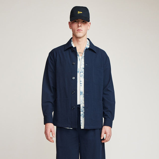 Brotherwolf Seersucker Overshirt - Navy