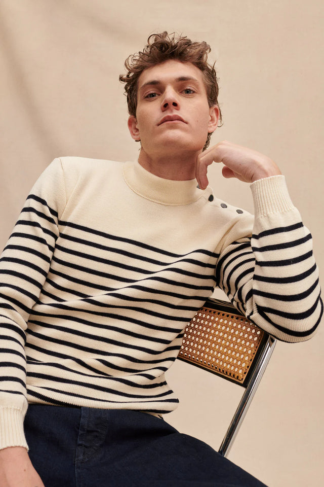 Le Minor Striped Sailor Sweater - Ecru/Marine