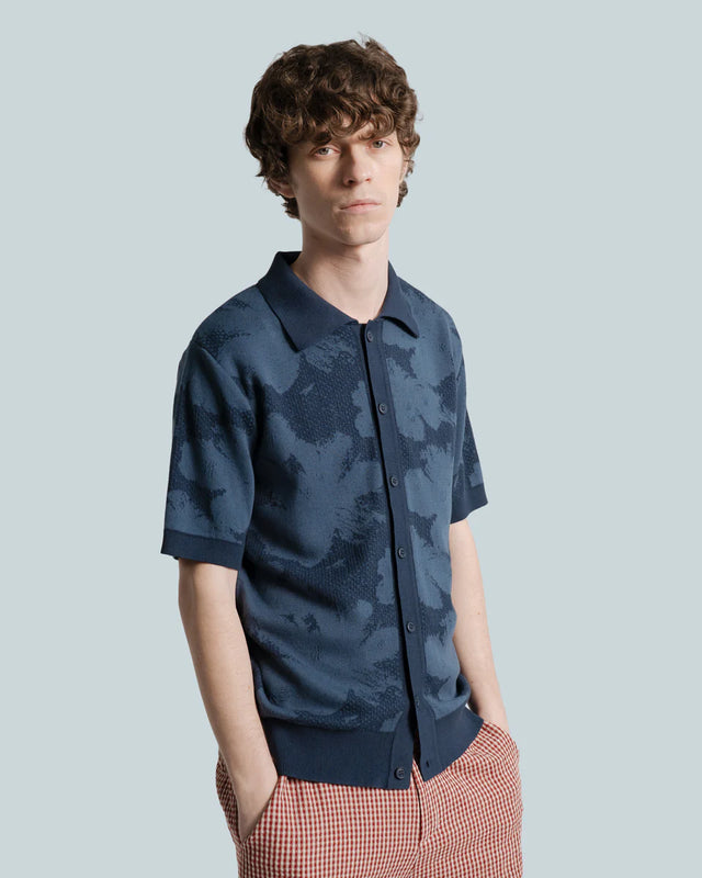 Far Afield Zigger Pixel Flower Knit Shirt - Navy