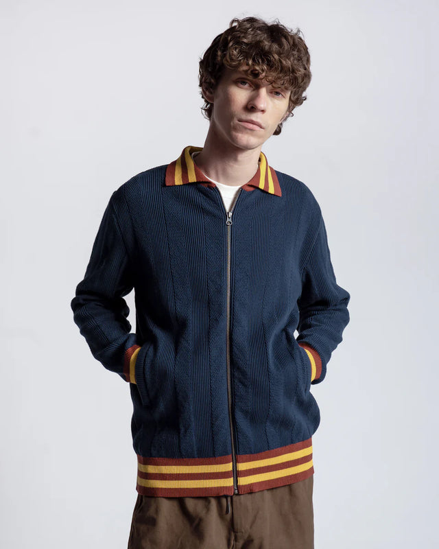 Far Afield Aleksey Horace Stripe Zip-Up - Navy