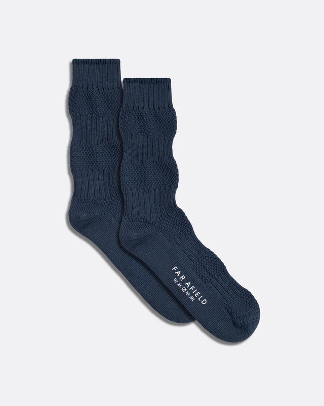 Far Afield Textured Stripe Socks - Navy