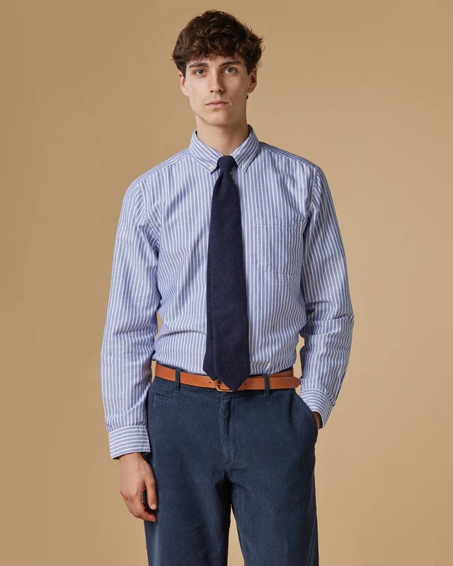 Portuguese Flannel Belavista Stripe Oxford Button Down Shirt - Blue