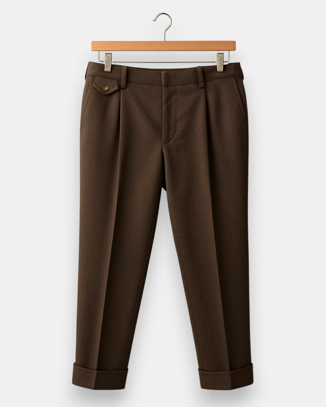MCS Pleated Wool Flannel Trouser - Dark Brown