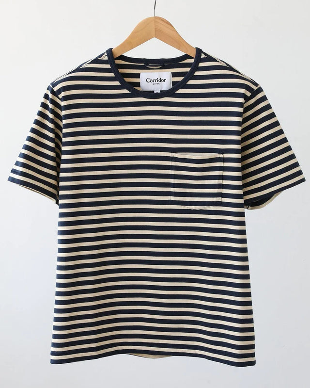 Corridor Organic Stripe T-Shirt - Navy