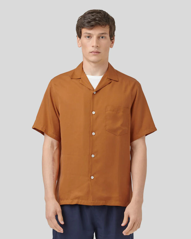 Portuguese Flannel Dogtown Short Sleeve Camp Shirt - Cinnamon