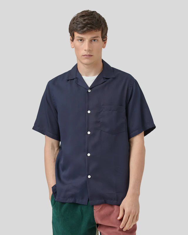 Portuguese Flannel Dogtown Short Sleeve Camp Shirt - Navy