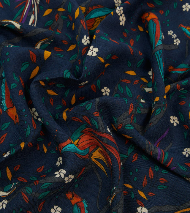 Drake's Birds of Paradise Print Wool Scarf - Navy