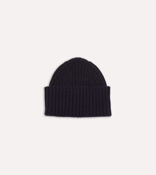 Drake's Lambswool Ribbed Knit Cap - Navy