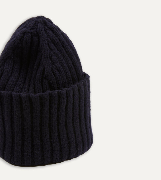 Drake's Lambswool Ribbed Knit Cap - Navy