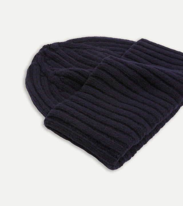 Drake's Lambswool Ribbed Knit Cap - Navy