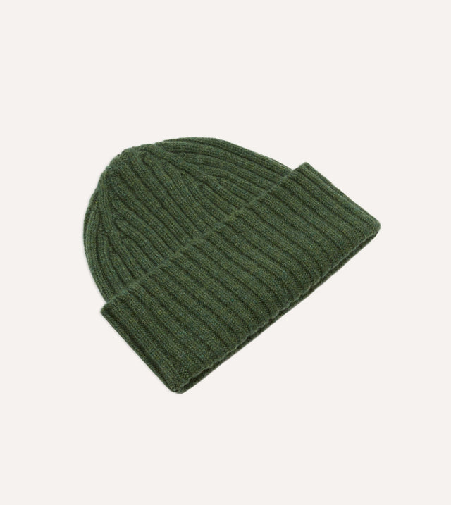 Drake's Lambswool Ribbed Knit Cap - Green