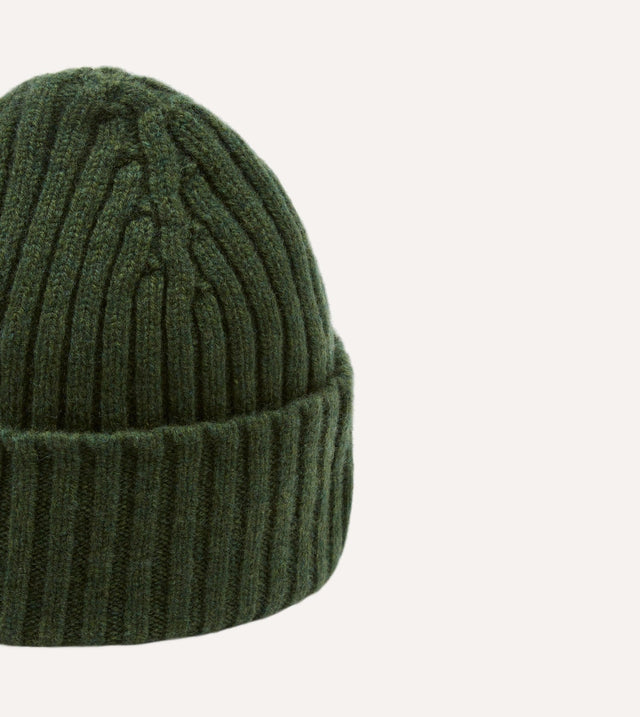 Drake's Lambswool Ribbed Knit Cap - Green