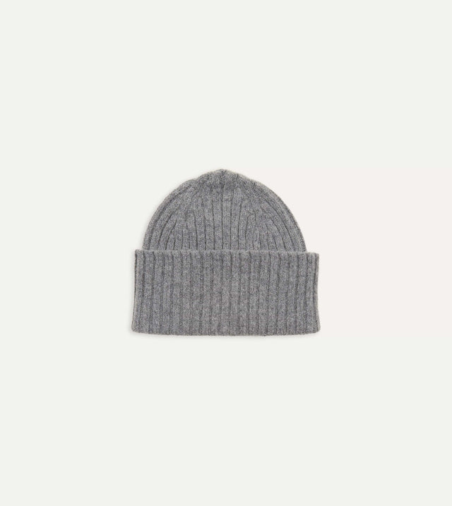 Drake's Lambswool Ribbed Knit Cap - Grey