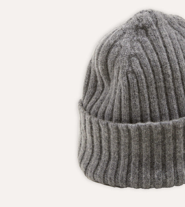 Drake's Lambswool Ribbed Knit Cap - Grey