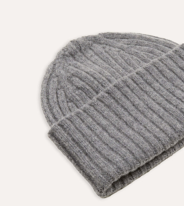 Drake's Lambswool Ribbed Knit Cap - Grey