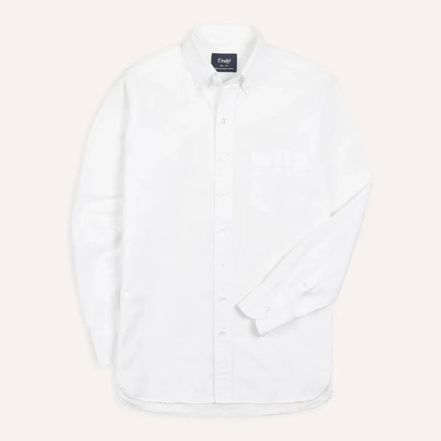 Drake's Cotton Oxford Cloth Button-Down Shirt - White