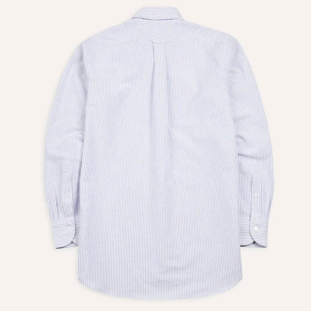 Drake's Ticking Stripe Cotton Oxford Cloth Button-Down Shirt - Blue