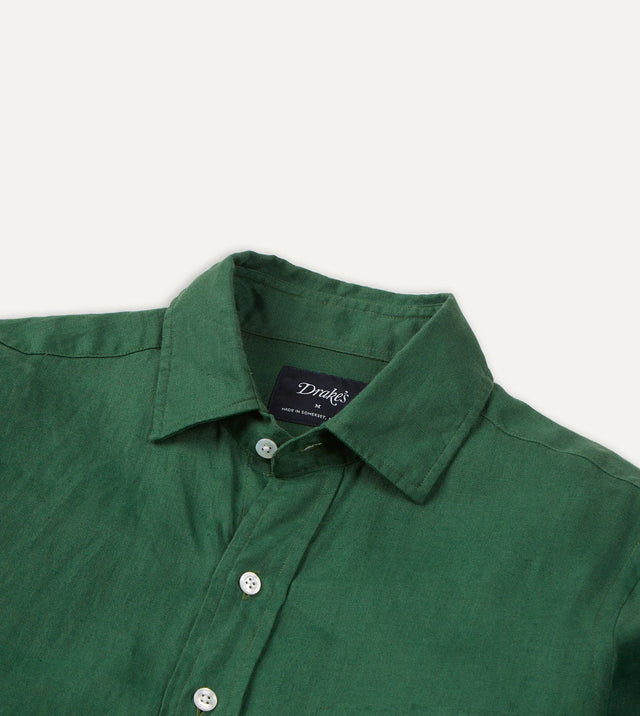 Drake's Linen Summer Shirt - Forest Green