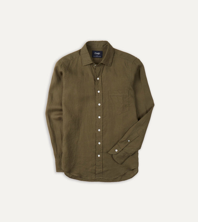 Drake's Linen Summer Shirt - Khaki Green